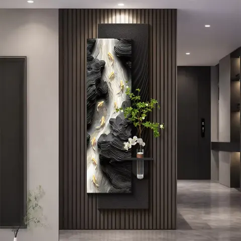 锦鲤 单幅 装饰画 现代简约 客厅背景墙挂画 LED带灯画