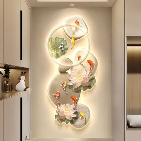 Nine Fish Diagram Lotus Acrylic Led Decorative Painting Corridor Background Wall Art Wall Surface Mural Painting