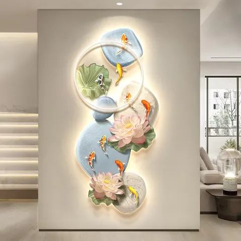 Nine Fish Diagram Lotus Acrylic Led Decorative Painting Corridor Background Wall Art Wall Surface Mural Painting
