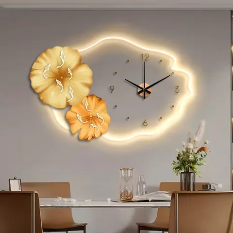 Nine Fish Diagram Lotus Acrylic LED Painting UV Engraving Art Home Decor Painting With Clock Led Decor Painting