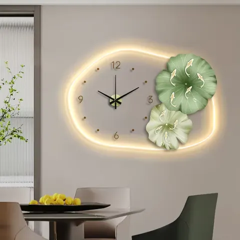 Nine Fish Diagram Lotus Acrylic LED Painting UV Engraving Art Home Decor Painting With Clock Led Decor Painting