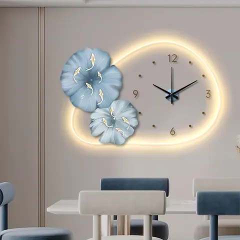 Nine Fish Diagram Lotus Acrylic LED Painting UV Engraving Art Home Decor Painting With Clock Led Decor Painting