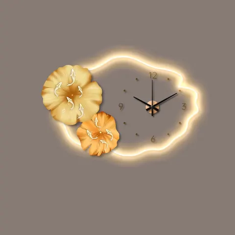Nine Fish Diagram Lotus Acrylic LED Painting UV Engraving Art Home Decor Painting With Clock Led Decor Painting