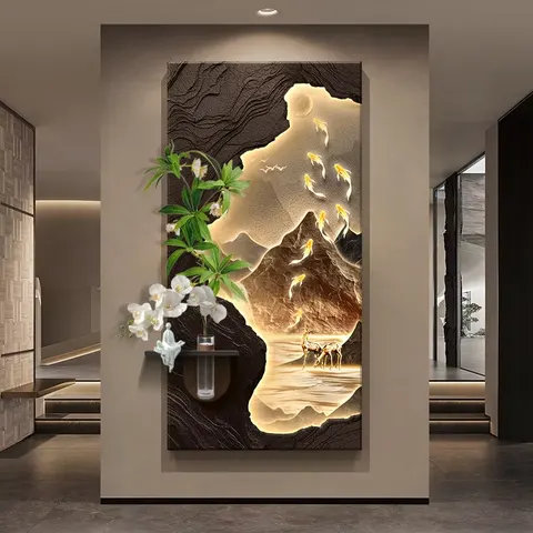 Nine Fish Diagram Sandstone Art Home Decor Painting Hydroponics Green Plants LED Decor Painting