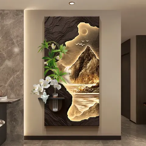 锦鲤 单幅 装饰画 现代简约 客厅背景墙挂画 LED带灯画