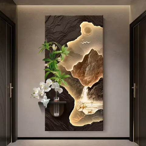 锦鲤 单幅 装饰画 现代简约 客厅背景墙挂画 LED带灯画