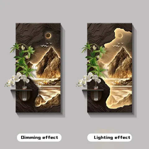 锦鲤 单幅 装饰画 现代简约 客厅背景墙挂画 LED带灯画
