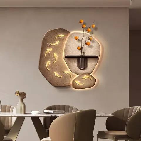 Nine Fish Diagram Sandstone Fabric Art Home Decor Painting Restaurant Background Wall Glowed LED Painting