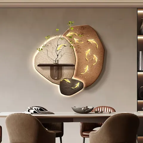 锦鲤 单幅 装饰画 现代简约 餐厅背景墙挂画 LED带灯画