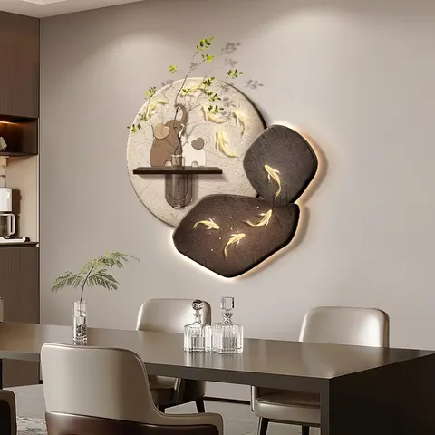 锦鲤 单幅 装饰画 现代简约 餐厅背景墙挂画 LED带灯画