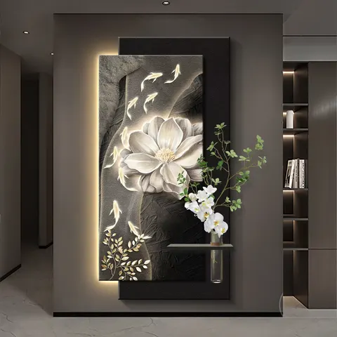 Nine Fish Diagram Three-dimensional Double-layer Sandstone LED Decorative Painting Corridor Background Wall Home Decor Painting