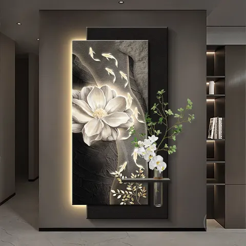Nine Fish Diagram Three-dimensional Double-layer Sandstone LED Decorative Painting Corridor Background Wall Home Decor Painting