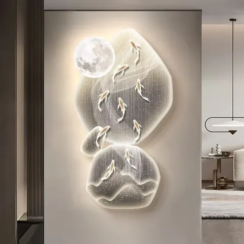 Nine Fish Diagram UV Engraving Art Home Decor Painting Corridor Background Wall Crystal Porcelain Painting