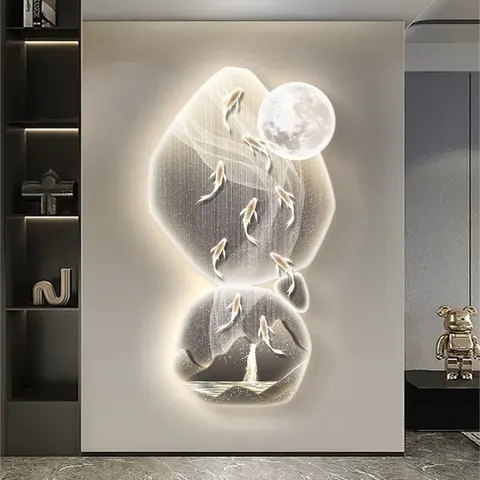 锦鲤 单幅 装饰画 现代简约 玄关背景墙挂画 精雕画