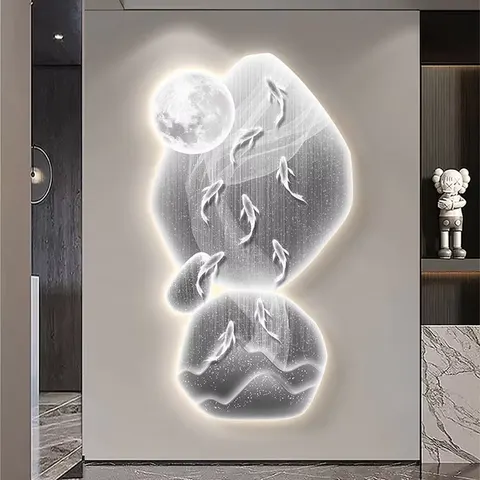 锦鲤 单幅 装饰画 现代简约 玄关背景墙挂画 精雕画