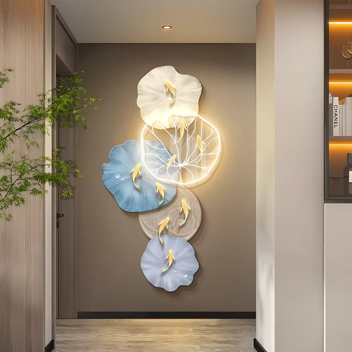 Nine Fish Figure Lotus Acrylic LED Painting Living Room Corridor Background Wall Art Home Decor Painting
