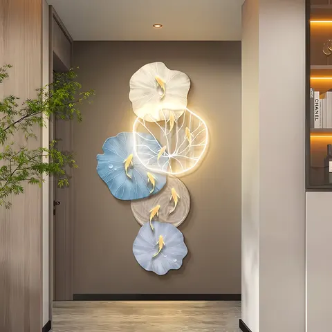 Nine Fish Figure Lotus Acrylic LED Painting Living Room Corridor Background Wall Art Home Decor Painting