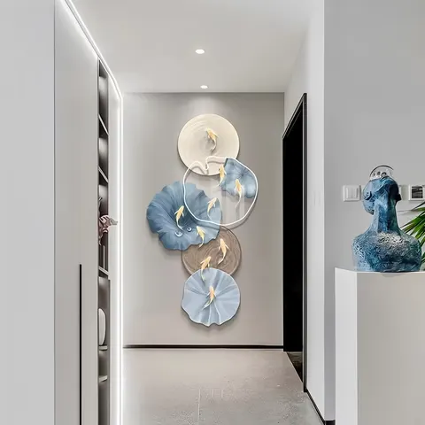 Nine Fish Figure Lotus Acrylic LED Painting Living Room Corridor Background Wall Art Home Decor Painting