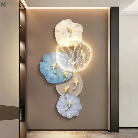 Nine Fish Figure Lotus Acrylic LED Painting Living Room Corridor Background Wall Art Home Decor Painting