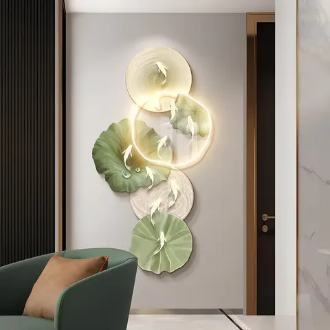 Nine Fish Figure Lotus Acrylic LED Painting Living Room Corridor Background Wall Art Home Decor Painting