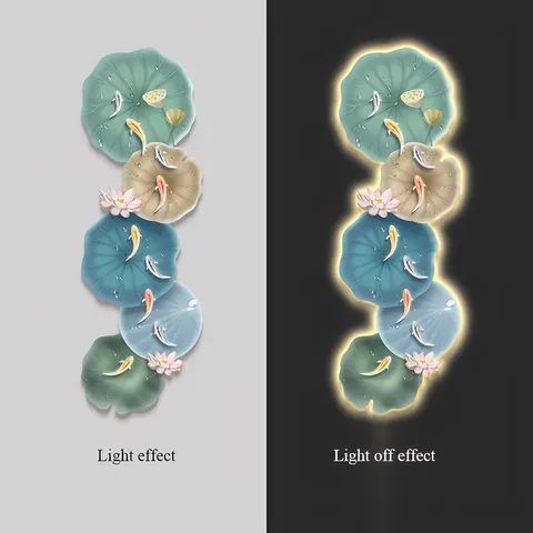 锦鲤 单幅 装饰画 现代简约 玄关背景墙挂画 LED带灯画