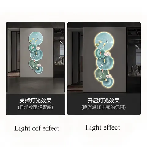 锦鲤 单幅 装饰画 现代简约 玄关背景墙挂画 LED带灯画