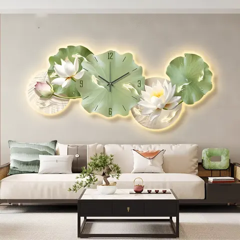 Nine Fish Figure Lotus Living Room Crystal Porcelain Decor Painting Wall Art LED Glow Home Decor Paintings