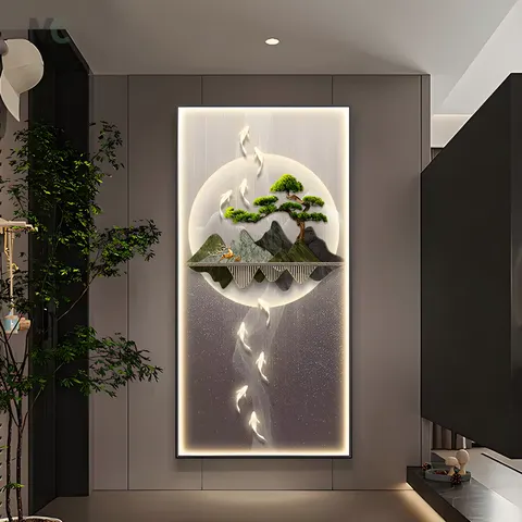 Nine Fish Figure Porch Wall Art Home Decor Painting Vertical Version Led Lamp Elk Crystal Porcelain Painting