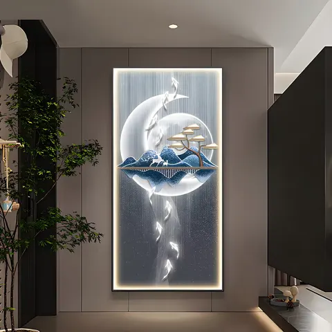 Nine Fish Figure Porch Wall Art Home Decor Painting Vertical Version Led Lamp Elk Crystal Porcelain Painting