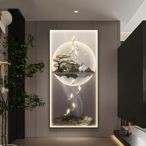 Nine Fish Figure Porch Wall Art Home Decor Painting Vertical Version Led Lamp Elk Crystal Porcelain Painting