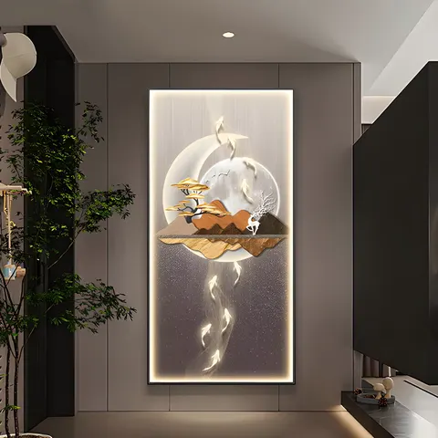 Nine Fish Figure Porch Wall Art Home Decor Painting Vertical Version Led Lamp Elk Crystal Porcelain Painting