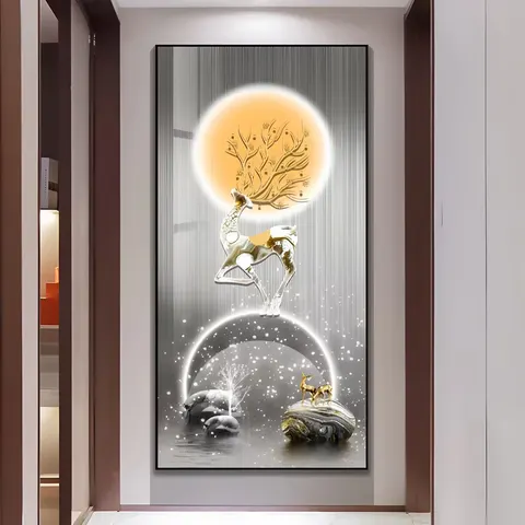 Nine Fish Lotus Mural with LED Surrounded by Glowing Home Decor Paintings Crystal Porcelain Painting Wall Art Home Decor