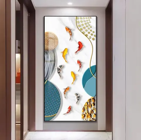 锦鲤 单幅 装饰画 现代简约 客厅背景墙挂画 LED带灯画