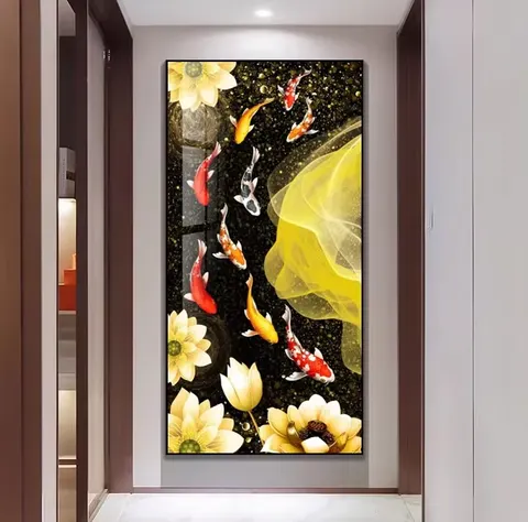 锦鲤 单幅 装饰画 现代简约 客厅背景墙挂画 LED带灯画
