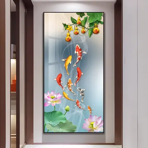锦鲤 单幅 装饰画 现代简约 客厅背景墙挂画 LED带灯画