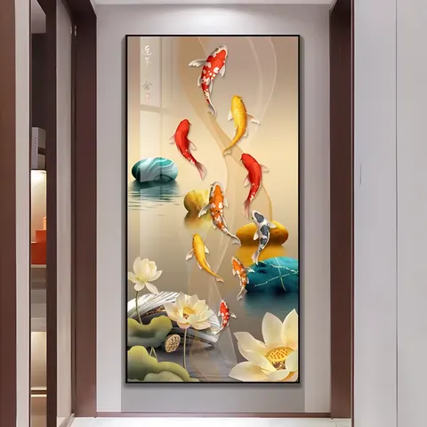 锦鲤 单幅 装饰画 现代简约 客厅背景墙挂画 LED带灯画