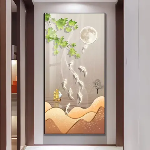 锦鲤 单幅 装饰画 现代简约 客厅背景墙挂画 LED带灯画