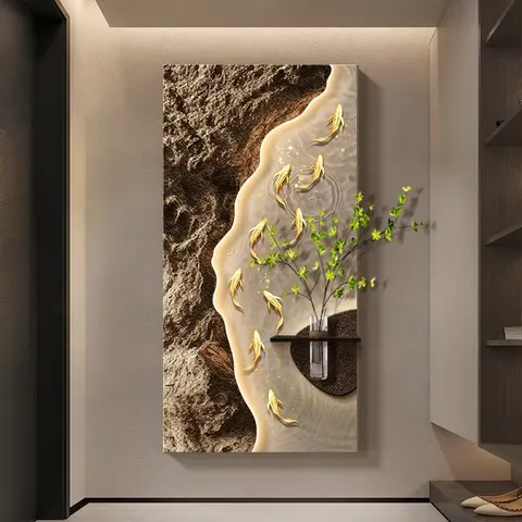 Nine Fish Painting Entrance HallHydroponic Plants Art Decor Paintings Corridor Background Wall Sandstone Mural Painting