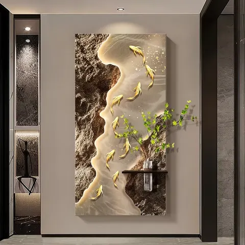 Nine Fish Painting Entrance HallHydroponic Plants Art Decor Paintings Corridor Background Wall Sandstone Mural Painting