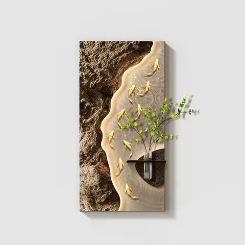 Nine Fish Painting Entrance HallHydroponic Plants Art Decor Paintings Corridor Background Wall Sandstone Mural Painting