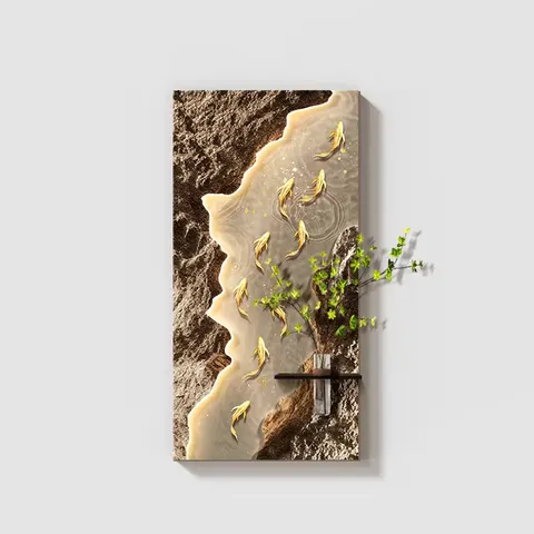 Nine Fish Painting Entrance HallHydroponic Plants Art Decor Paintings Corridor Background Wall Sandstone Mural Painting