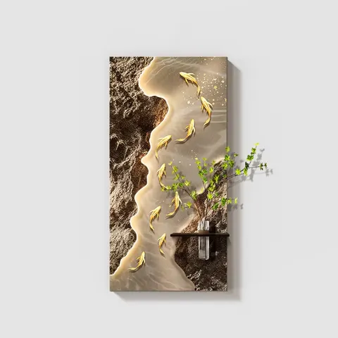Nine Fish Painting Entrance HallHydroponic Plants Art Decor Paintings Corridor Background Wall Sandstone Mural Painting
