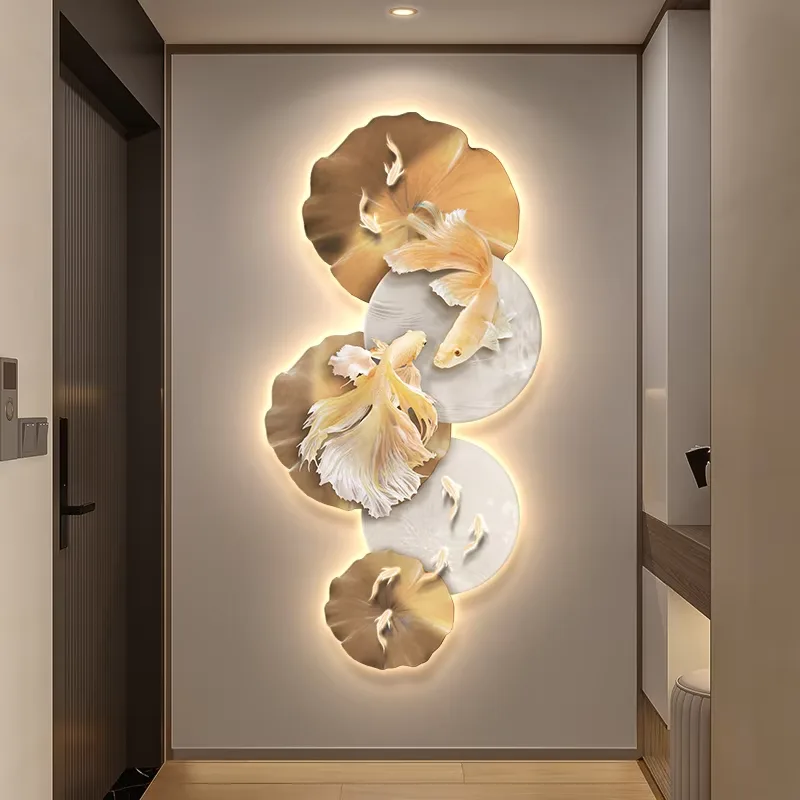 Nine Fish Pattern, Koi Diagram Entrance Hall Art Home Decor Painting UV Engraving Crystal Porcelain Painting