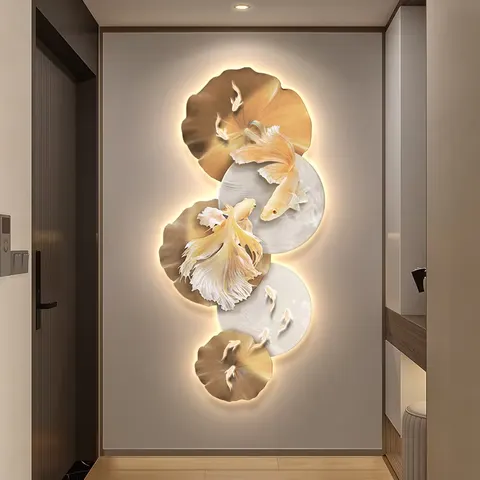 Nine Fish Pattern, Koi Diagram Entrance Hall Art Home Decor Painting UV Engraving Crystal Porcelain Painting
