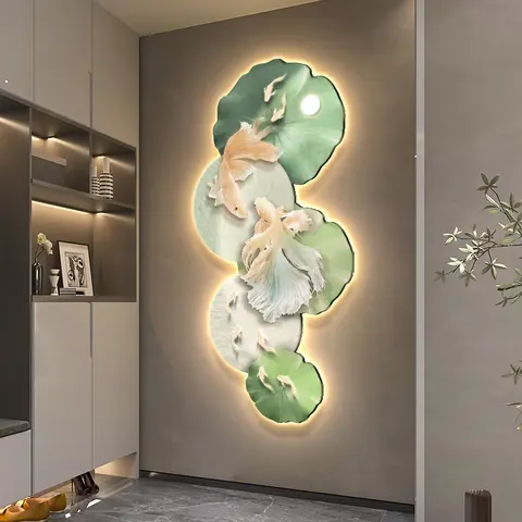 Nine Fish Pattern, Koi Diagram Entrance Hall Art Home Decor Painting UV Engraving Crystal Porcelain Painting
