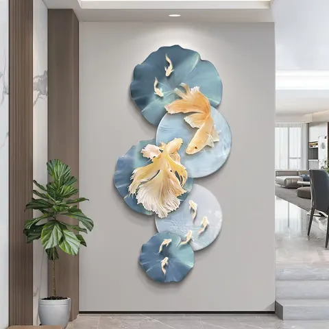 Nine Fish Pattern, Koi Diagram Entrance Hall Art Home Decor Painting UV Engraving Crystal Porcelain Painting