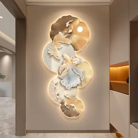 Nine Fish Pattern, Koi Diagram Entrance Hall Art Home Decor Painting UV Engraving Crystal Porcelain Painting