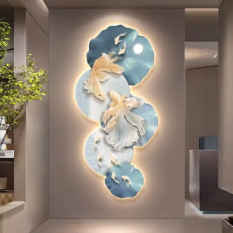 Nine Fish Pattern, Koi Diagram Entrance Hall Art Home Decor Painting UV Engraving Crystal Porcelain Painting