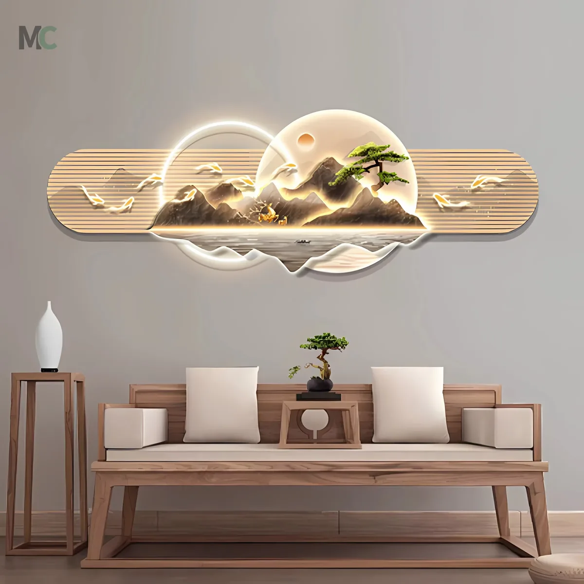 Nine Fish Picture Living Room Art Home Decor Painting New Chinese Sofa Background Wall Landscape Multi-layer Hanging Picture