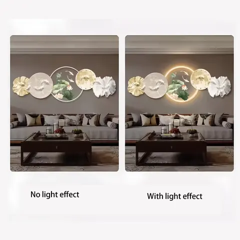 锦鲤 单幅 装饰画 现代简约 客厅背景墙挂画 LED带灯画